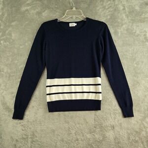 Cielo‎ Sweater Womens Small Navy Blue Striped Knit Crew Neck Pullover Minimalist